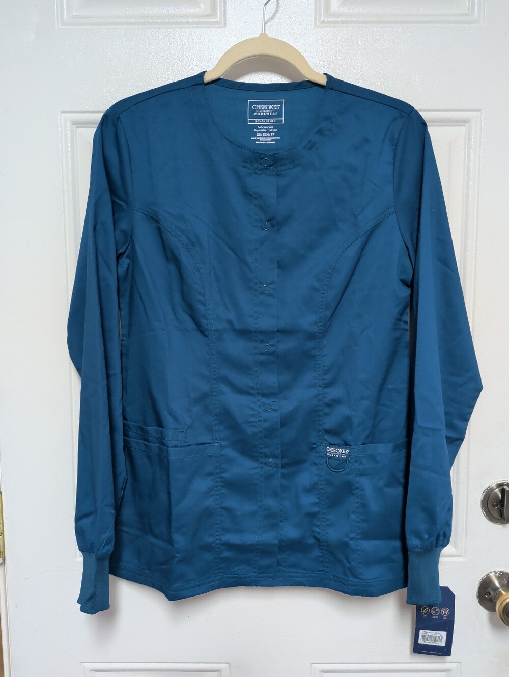 Women's Blue Classic Scrub Jacket Size XS Cherokee Workwear Revolution New